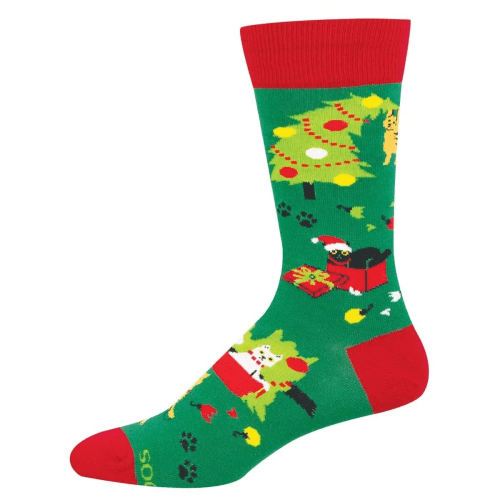 Socksmith Men's 'Kitty Christmas Chaos' Green Socks