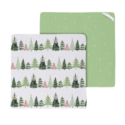 Shades of Emerald Trees & Gingham Quick Dry Dish Cloth, Set of 3