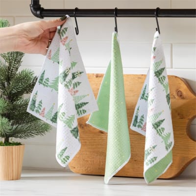 Shades of Emerald Trees & Gingham Quick Dry Dish Cloth, Set of 3