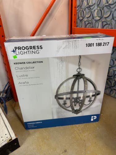 Chandelier with elm wood accents