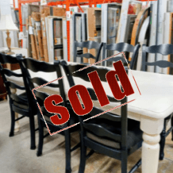 White table dining set with 6 black wooden chairs