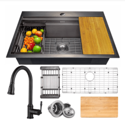 AKDY Drop-In 33-in x 22-in Gunmetal 1-Hole Workstation Kitchen Sink/All-In One Kit