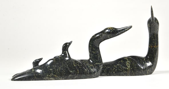 Two Loons with Chicks