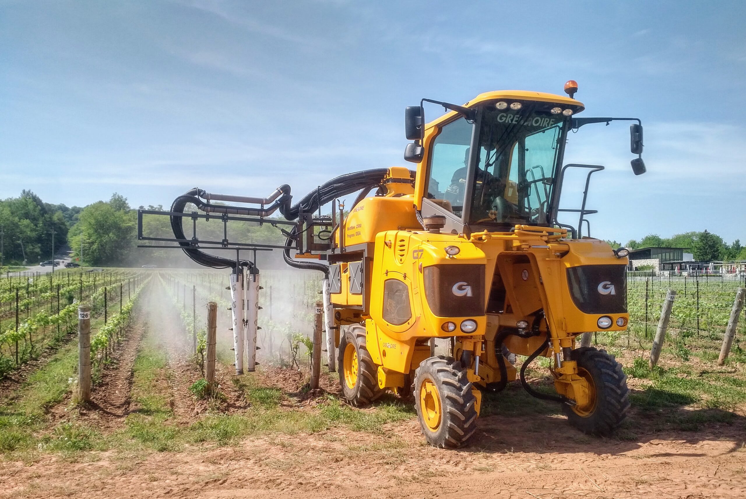 Used 2017 Gregoire G7.210 Grape Harvester + Progress 4-Row Sprayer
