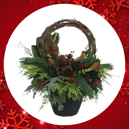 Workshop Holiday Urn 12'' Round - Grape Vine Wreath