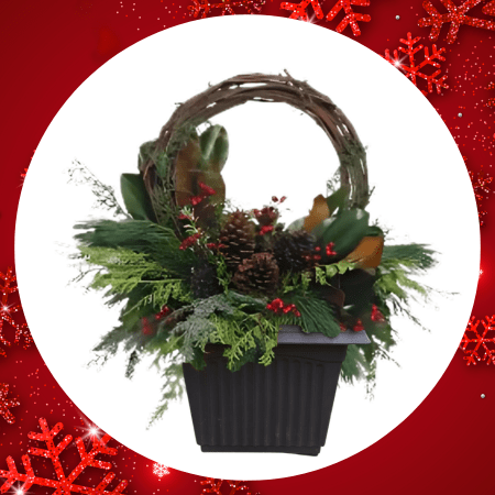 Workshop Holiday Urn 14'' Square - Grape Vine Wreath