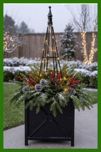 Outdoor Winter Arrangement Workshop 14'' Square - with Obelisk